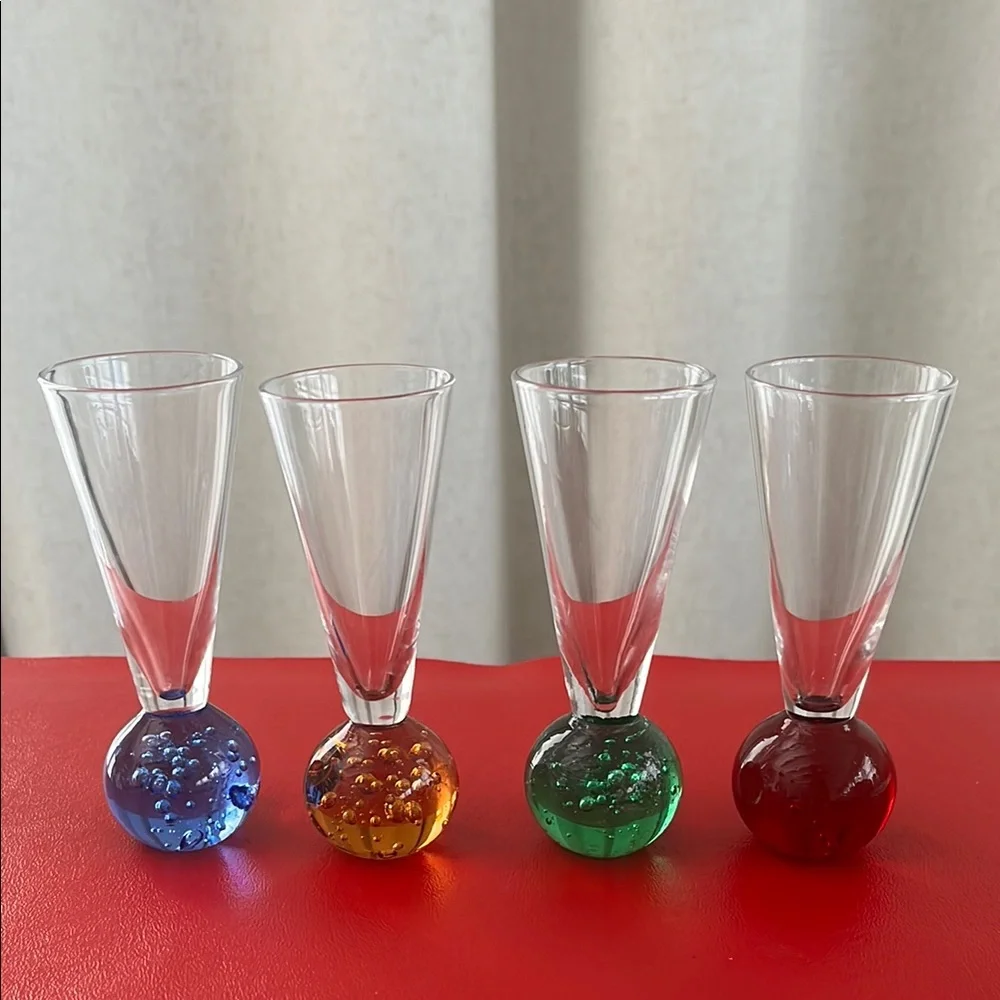 Vintage MCM Bullicante Bubble Ball Bottom Base Cordial Shot Glasses Set of Four